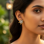 将图像加载到图库查看器中, gold plating Floral Stud Earrings with Cubic Zirconia | Women's Jewelry