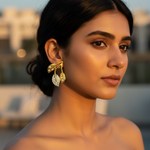 Load image into Gallery viewer, gold plating & Silver Leaf Stud Earrings with CZ for Women | Art Palace