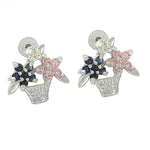 Load image into Gallery viewer, Silver Flower Basket Stud Earrings | Multicolor Gemstone | Women's Jewelry