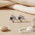 Load image into Gallery viewer, Silver Flower Basket Stud Earrings | Multicolor Gemstone | Women's Jewelry
