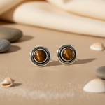 将图像加载到图库查看器中, 925 Silver Tiger Eye Stud Earrings | Gemstone Jewelry for Women