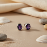 将图像加载到图库查看器中, 925 Silver Purple Gemstone Stud Earrings for Women