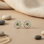 将图像加载到图库查看器中, 925 Silver Peridot Flower Stud Earrings for Women