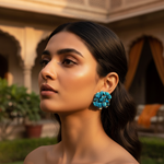 Load image into Gallery viewer, Turquoise Stone Cluster Earrings | Silver Statement Earrings