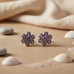 将图像加载到图库查看器中, Amethyst Stud Earrings | Silver Flower Earrings for Women