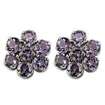 将图像加载到图库查看器中, Amethyst Stud Earrings | Silver Flower Earrings for Women