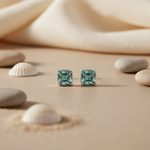 Load image into Gallery viewer, 925 Silver Emerald Cut Stud Earrings | Green Gemstone Jewelry