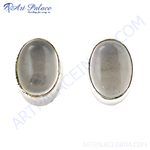 Load image into Gallery viewer, Silver stud earrings with oval-shaped stone, ideal for daily wear. Features a bright, polished finish, suitable for women.