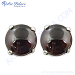 Load image into Gallery viewer, Round silver stud earrings with dark gemstone. Elegant and timeless design.