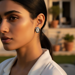 将图像加载到图库查看器中, Oval Cut Diamond Stud Earrings | Silver Flower Design for Women