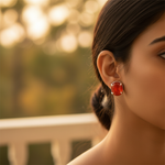 Load image into Gallery viewer, Red Carnelian Oval Stud Earrings | 925 Silver Women's Jewelry