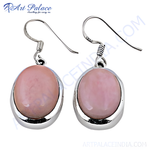 Load image into Gallery viewer, 925 sterling silver drop earrings with oval pink opal gemstones, perfect for any occasion.