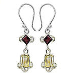 将图像加载到图库查看器中, 925 Silver Garnet & Citrine Dangle Earrings for Women