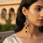 Load image into Gallery viewer, 925 Silver Amethyst & Black Onyx Drop Earrings for Women