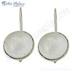 Load image into Gallery viewer, Sterling silver round disc drop earrings with smooth, shiny finish for women's jewelry.