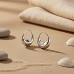 将图像加载到图库查看器中, Silver Crescent Hoop Earrings | Modern Daily Wear Jewelry