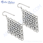 Load image into Gallery viewer, Sterling silver chainmail dangle earrings, intricate silver pattern, elegant jewelry for women