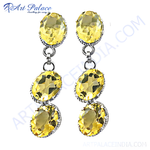 Load image into Gallery viewer, 925 sterling silver dangle earrings with large faceted yellow citrine gemstones. Elegant and stylish.