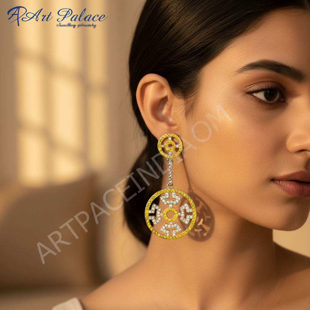 Yellow sapphire & silver dangle earrings for women | statement jewelry