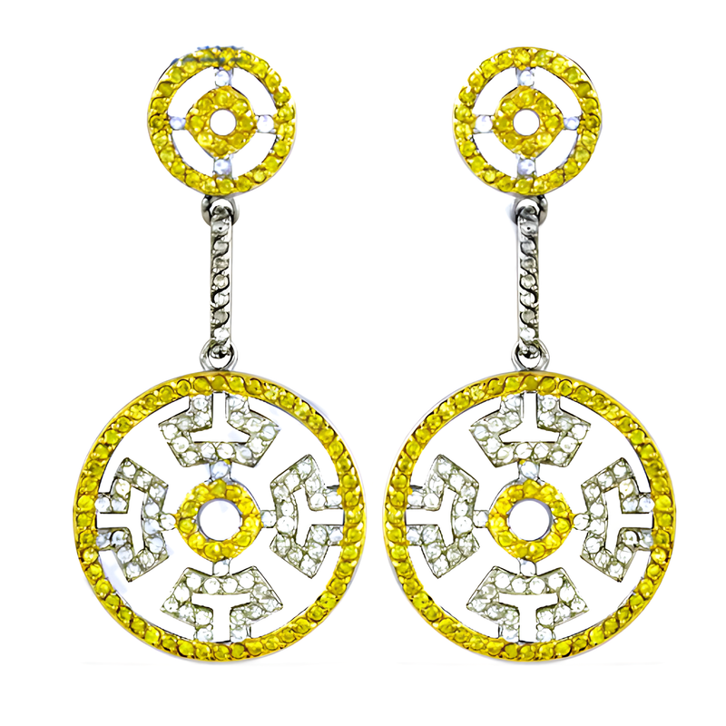 Hot Dazzling White & Yellow Cz Silver Earrings