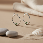 将图像加载到图库查看器中, Silver Hoop Earrings with Green Gemstone | Women's Jewelry