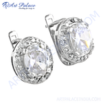 Load image into Gallery viewer, 925 sterling silver halo earrings with large white cubic zirconia center stones and smaller accent stones