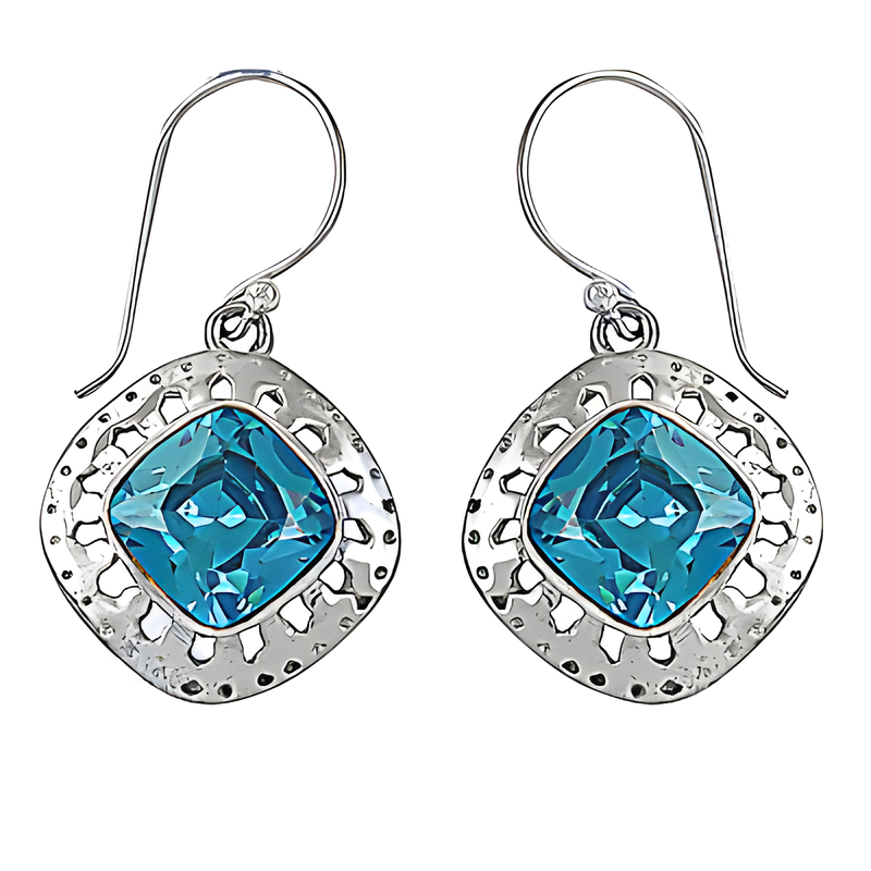 Blue Cubic Zirconia Gemstone Silver Earring 925 Silver Earring Handmade CZ Earring
