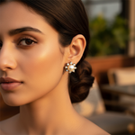 将图像加载到图库查看器中, gold plating Pearl & Diamond Stud Earrings for Women | Elegant Jewelry