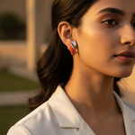 Load image into Gallery viewer, Silver Orange Enamel Earrings | Gemstone Accents | For Women