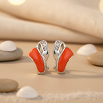 Load image into Gallery viewer, Silver Orange Enamel Earrings | Gemstone Accents | For Women