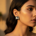 Load image into Gallery viewer, Silver Square Stud Earrings with Mother of Pearl and Gemstone