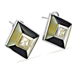 Load image into Gallery viewer, Silver Square Stud Earrings with Mother of Pearl and Gemstone