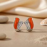 Load image into Gallery viewer, Silver Orange Enamel Earrings with Cubic Zirconia | Women's Jewelry