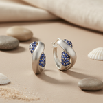 Load image into Gallery viewer, Silver Hoop Earrings with Blue Gemstones | Women's Jewelry