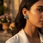 Load image into Gallery viewer, Floral Stud Earrings with Green Gemstones for Women