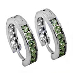 将图像加载到图库查看器中, 925 Silver Green Gemstone Hoop Earrings | Women's Jewelry