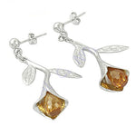 Load image into Gallery viewer, 925 Silver Citrine Leaf Earrings for Women | Daily Wear Gift