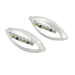 Load image into Gallery viewer, Silver Leaf Earrings with Green & Black Stones | Artpalace