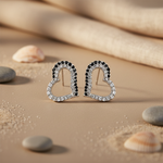 将图像加载到图库查看器中, 925 Silver Heart Stud Earrings | Black & White Stone | For Women