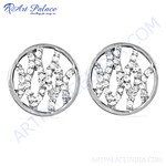Load image into Gallery viewer, Silver stud earrings with round design and sparkling cubic zirconia stones, perfect for gifting and everyday wear