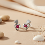 将图像加载到图库查看器中, Silver Heart Ruby Stud Earrings for Women | Gift Jewelry