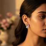 Load image into Gallery viewer, Silver Stud Earrings with Pink, Yellow & White Gemstones