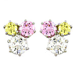 Load image into Gallery viewer, Silver Stud Earrings with Pink, Yellow & White Gemstones