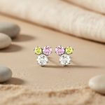 Load image into Gallery viewer, Silver Stud Earrings with Pink, Yellow & White Gemstones