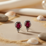 Load image into Gallery viewer, Ruby Stud Earrings in Silver for Women | Gemstone Jewelry