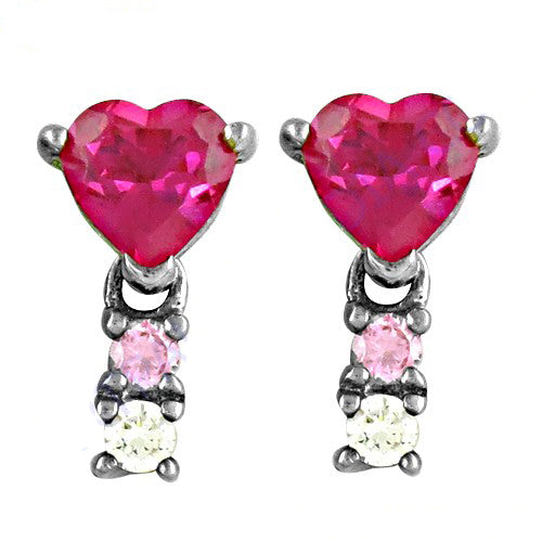 Silver heart cut ruby drop earrings for women | dangle earrings