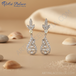 Load image into Gallery viewer, Silver Teardrop Earrings with CZ Stones for Women | Party Jewelry