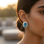 Load image into Gallery viewer, 925 Silver Blue Topaz Earrings | Halo Studs for Women