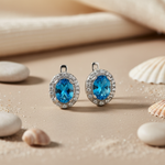 Load image into Gallery viewer, 925 Silver Blue Topaz Earrings | Halo Studs for Women