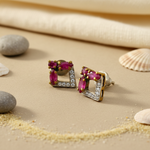 Load image into Gallery viewer, Ruby Stud Earrings | gold plating Plated Silver Earrings for Women